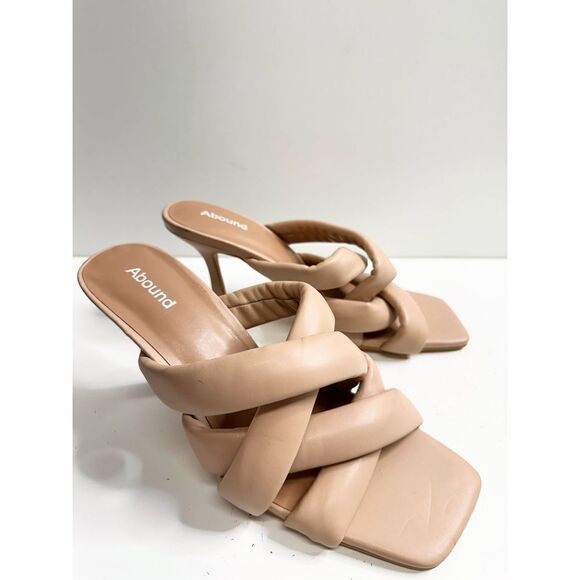 Abound Sandals Womens Size 9.5 Tan Square Toe Woven Stiletto Heels - Picture 2 of 7